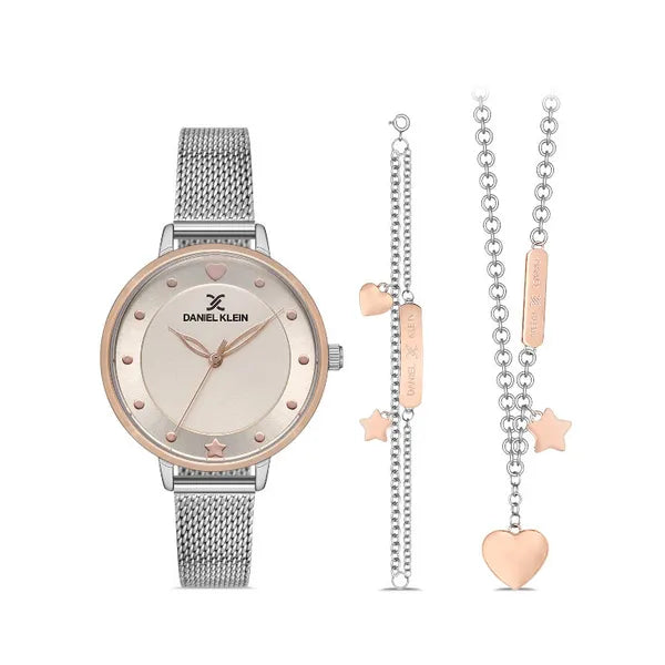 Daniel Klein DK13022-4 női karóra ajándékszett 34x40 mm ezüst/rozéarany, szürke
