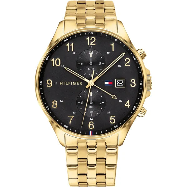 Tommy Hilfiger férfi karóra 1791708 WEST, arany acél, fekete számlap, WR50
