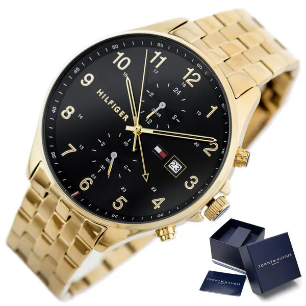 Tommy Hilfiger férfi karóra 1791708 WEST, arany acél, fekete számlap, WR50