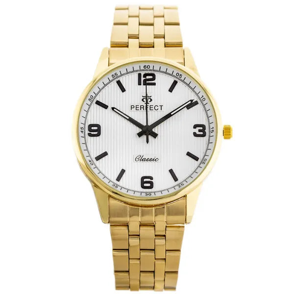 Perfect férfi karóra, kvarc Miyota, arany fém szíj, ezüst számlap, WR30, 40 mm