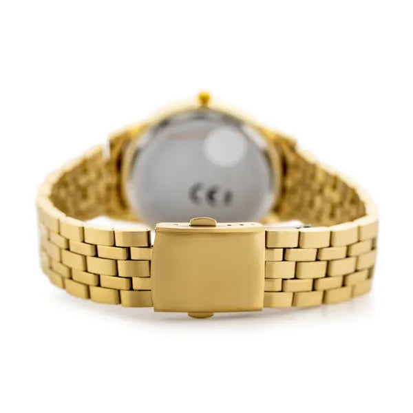Perfect férfi karóra, kvarc Miyota, arany fém szíj, ezüst számlap, WR30, 40 mm