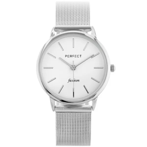 Perfect F205 női karóra, ezüst szíj, fehér számlap, 32 mm, 3 ATM, ajándékdoboz