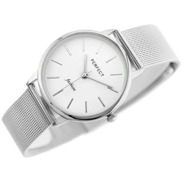 Perfect F205 női karóra, ezüst szíj, fehér számlap, 32 mm, 3 ATM, ajándékdoboz
