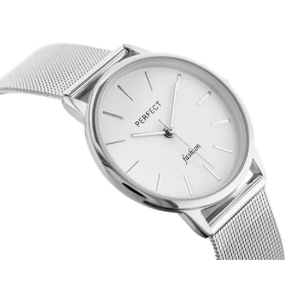 Perfect F205 női karóra, ezüst szíj, fehér számlap, 32 mm, 3 ATM, ajándékdoboz