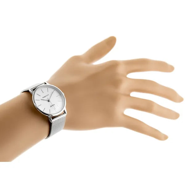 Perfect F205 női karóra, ezüst szíj, fehér számlap, 32 mm, 3 ATM, ajándékdoboz