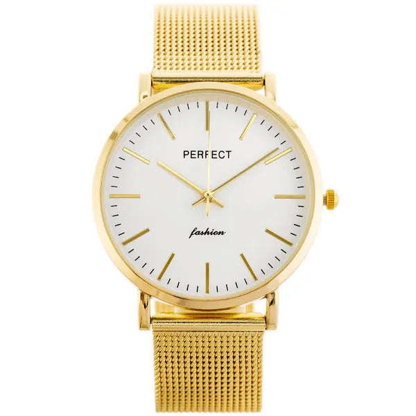 Perfect F345 női kvarc karóra, arany fém szíj, ezüst számlap, WR30, doboz