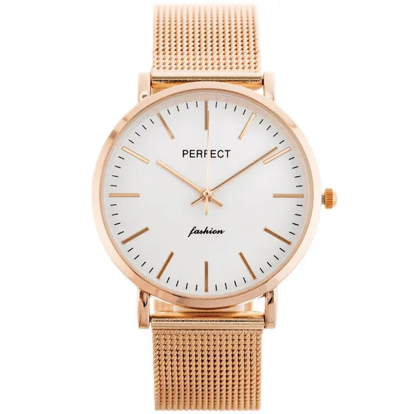 Perfect F345 női karóra, rózsaarany tok és fémszíj, ezüst számlap, WR30, kvarc