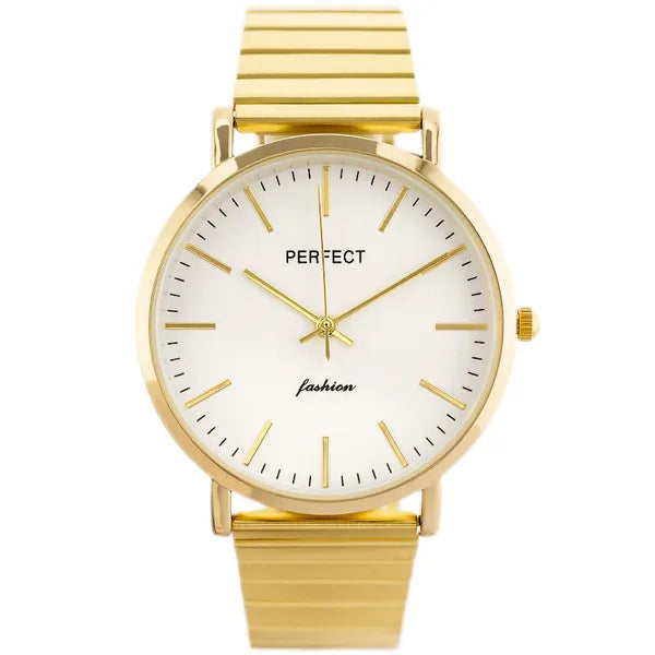 PERFECT S345 női karóra, arany fémszíj, ezüst számlap, kvarc, WR30, díszdoboz