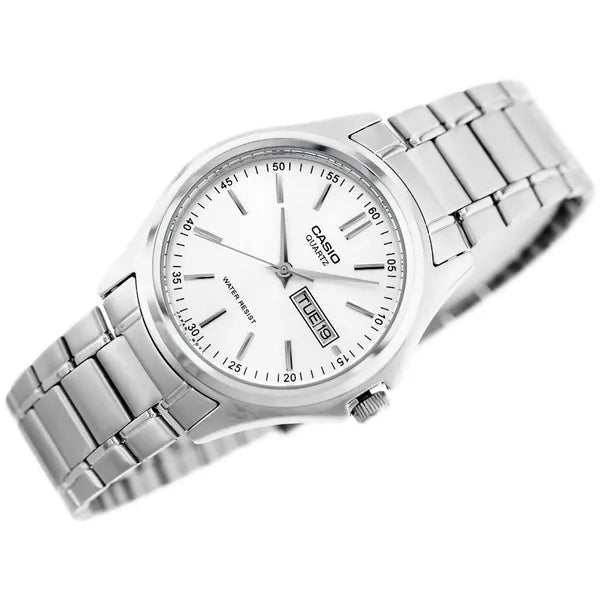 Casio MTP-1239D-7ADF férfi kvarc karóra, acél, ezüst, dátum, WR30, 37 mm
