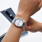 Casio MTP-1239D-7ADF férfi kvarc karóra, acél, ezüst, dátum, WR30, 37 mm