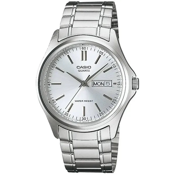 Casio MTP-1239D-7ADF férfi kvarc karóra, acél, ezüst, dátum, WR30, 37 mm