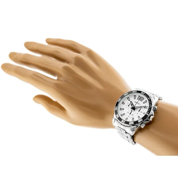 Perfect férfi kvarc karóra, 42 mm, ezüst fémszíj, fehér, WR30, díszdobozzal