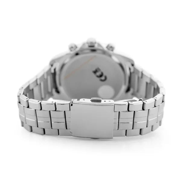 Perfect férfi kvarc karóra, 42 mm, ezüst fémszíj, fehér, WR30, díszdobozzal