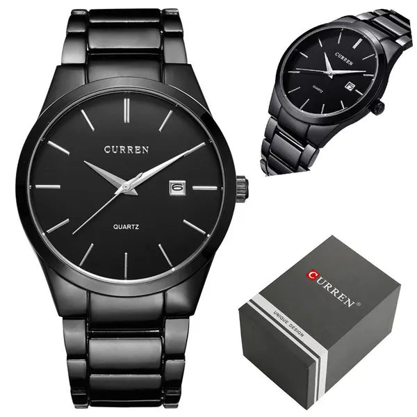 Curren 8106 férfi karóra, kvarc, fekete számlap, fém szíj, WR30, díszdoboz