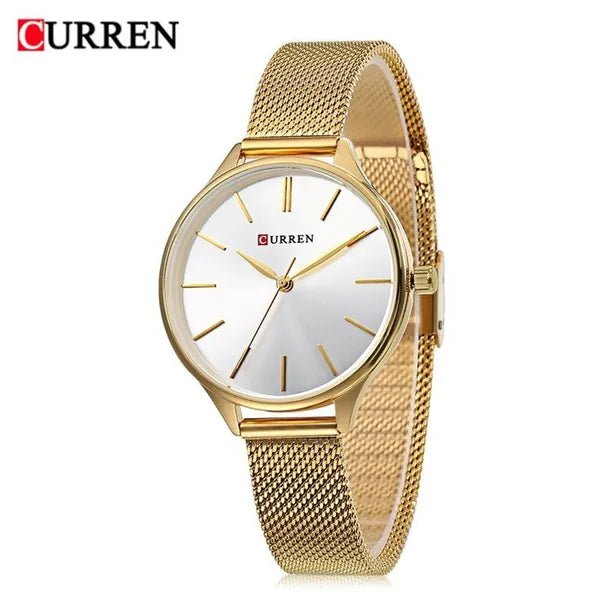 Curren 9024 női karóra, arany színű fém szíj, ezüst számlap, WR30