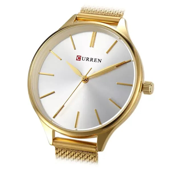Curren 9024 női karóra, arany színű fém szíj, ezüst számlap, WR30