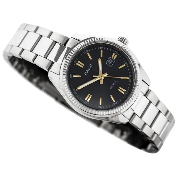 Casio LTP-1302D-1A2V női karóra, acél szíj, fekete számlap, dátum, 30 mm