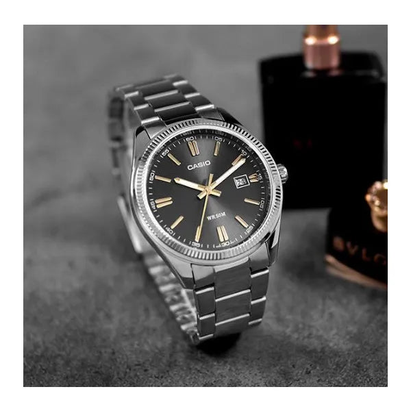 Casio LTP-1302D-1A2V női karóra, acél szíj, fekete számlap, dátum, 30 mm