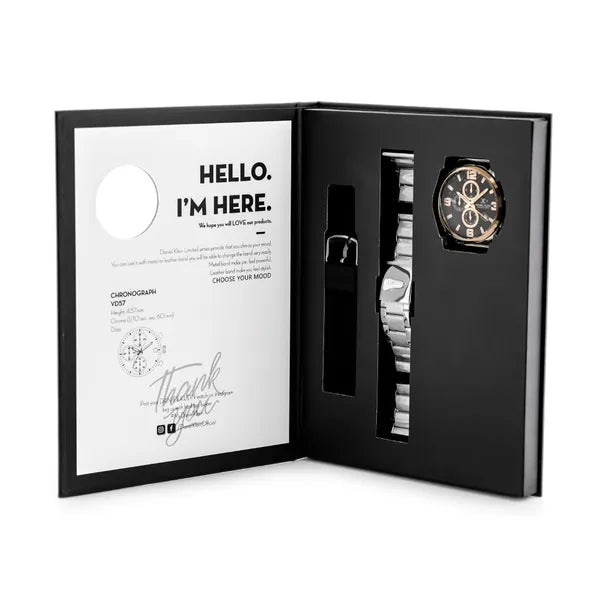 Daniel Klein DK12886-2 férfi kronográf ajándékszett, 42 mm, WR50, fekete