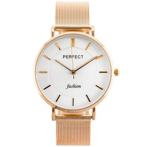 Perfect F352-08 női kvarc karóra, rózsaarany, 36 mm, ezüst számlap, WR30