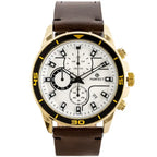 Perfect férfi kronográf karóra, japán kvarc, 46 mm arany tok, bőrszíj, dátum