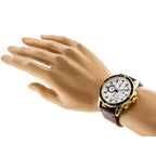 Perfect férfi kronográf karóra, japán kvarc, 46 mm arany tok, bőrszíj, dátum