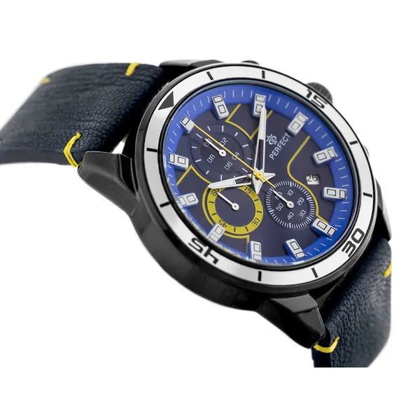 Férfi karóra Perfect CH02L – kronográf, kvarc, 46mm, kék bőr, WR30, díszdoboz