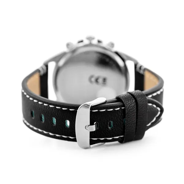 Perfect CH03L férfi kronográf karóra, 44 mm, fekete bőr szíj, ezüst számlap WR30