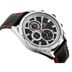 Férfi karóra, Perfect CH03L kronográf, kvarc, 44 mm, bőr szíj, fekete/ezüst