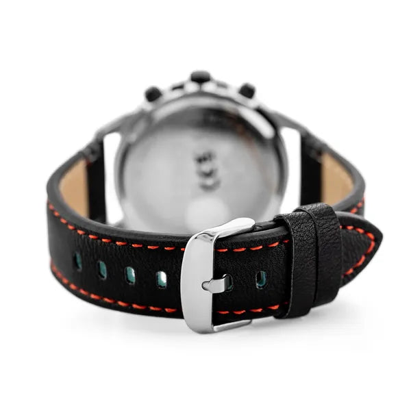 Férfi karóra, Perfect CH03L kronográf, kvarc, 44 mm, bőr szíj, fekete/ezüst