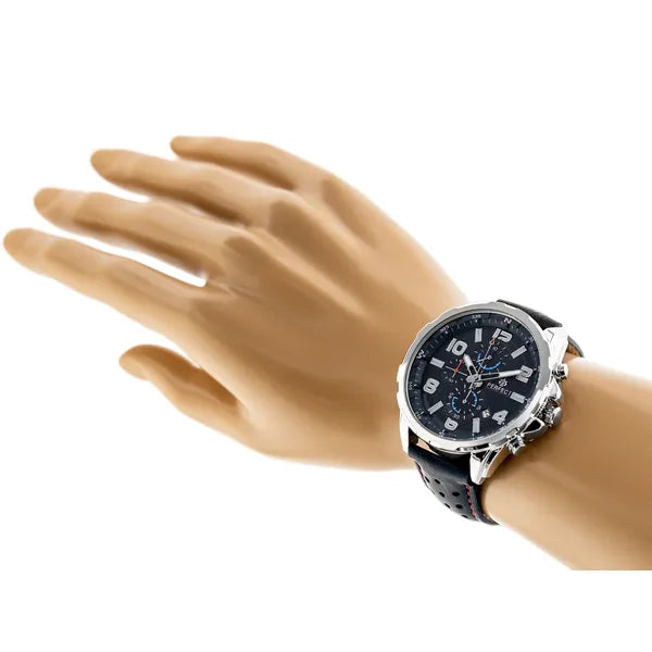 Perfect CH05L férfi kvarc karóra, kronográf, kék számlap, bőr szíj, WR30, 48 mm