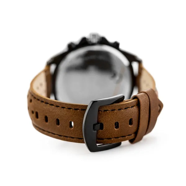 Perfect CH05L férfi kronográf karóra, fekete számlap, bőrszíj, WR30, 48 mm