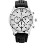 Perfect férfi kronográf karóra CH01L, kvarc, 44 mm, ezüst számlap, fekete bőr