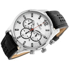Perfect férfi kronográf karóra CH01L, kvarc, 44 mm, ezüst számlap, fekete bőr