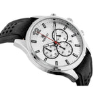 Perfect férfi kronográf karóra CH01L, kvarc, 44 mm, ezüst számlap, fekete bőr