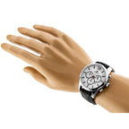 Perfect férfi kronográf karóra CH01L, kvarc, 44 mm, ezüst számlap, fekete bőr