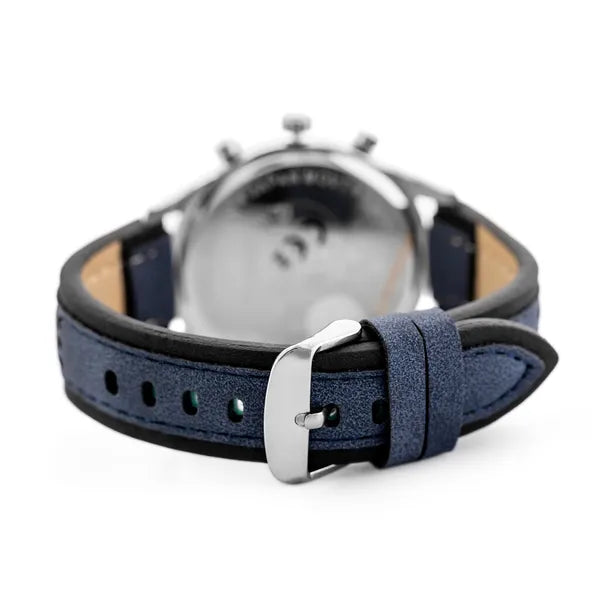Perfect CH01L férfi karóra, kronográf, kvarc, 44 mm, kék bőrszíj, ezüst számlap