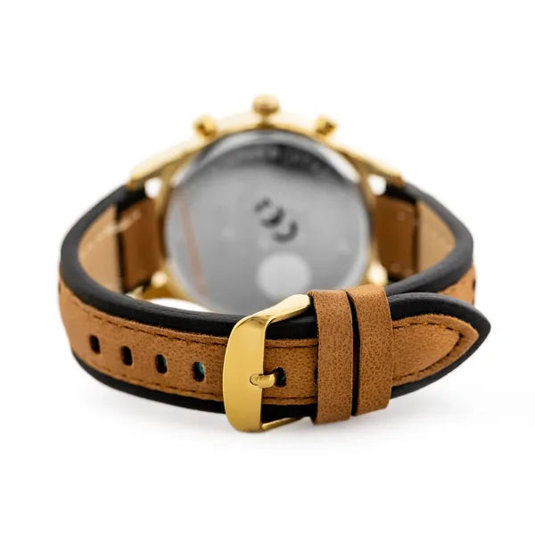 Perfect CH01L férfi kronográf karóra, kvarc, 44 mm, bőr szíj, WR30, arany tok