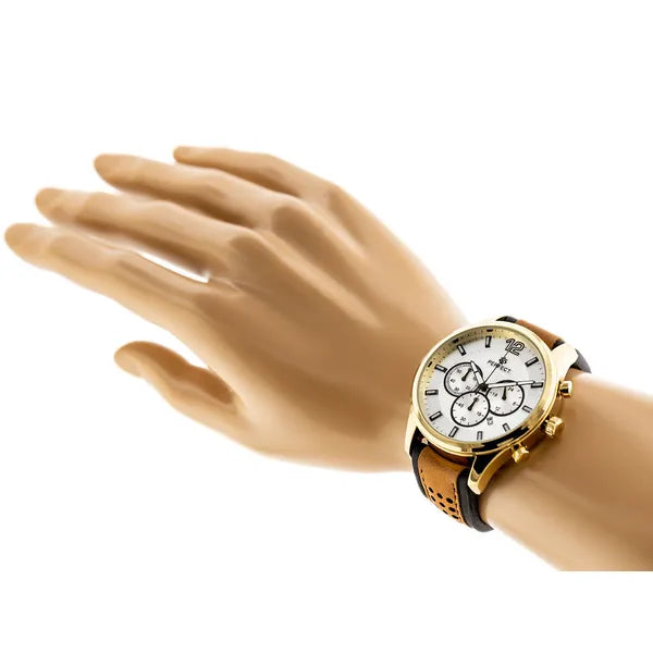 Perfect CH01L férfi kronográf karóra, kvarc, 44 mm, bőr szíj, WR30, arany tok