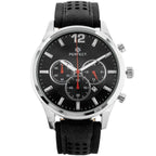 Perfect férfi kronográf karóra, 44 mm, fekete számlap, bőr szíj, WR30