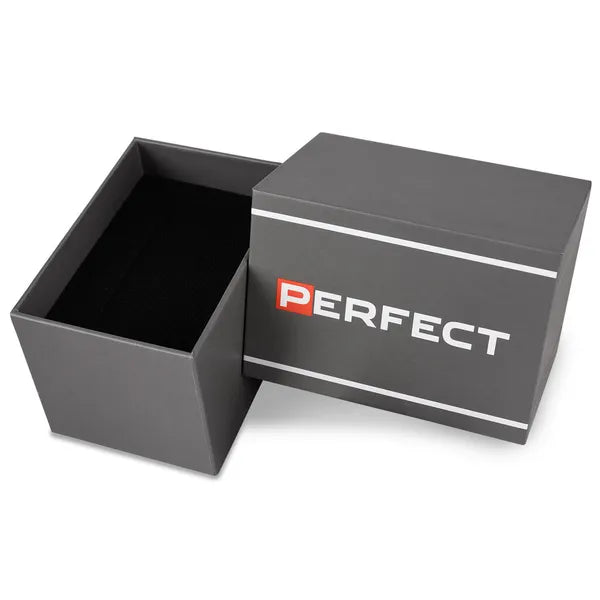 Perfect férfi kronográf karóra, 44 mm, fekete számlap, bőr szíj, WR30