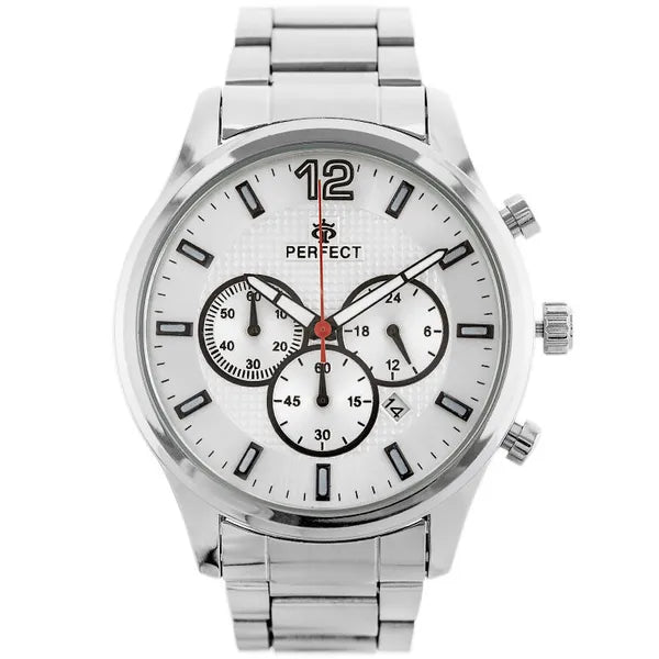 Perfect CH01M férfi kronográf kvarc karóra, ezüst, fém szíj, 44 mm, WR30