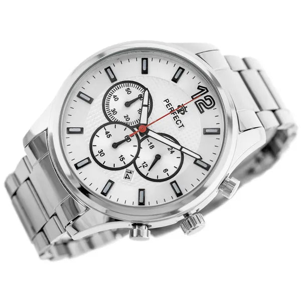 Perfect CH01M férfi kronográf kvarc karóra, ezüst, fém szíj, 44 mm, WR30