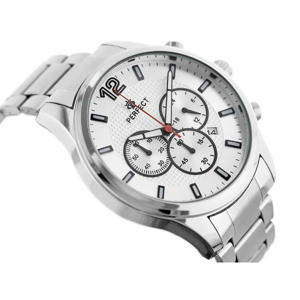 Perfect CH01M férfi kronográf kvarc karóra, ezüst, fém szíj, 44 mm, WR30