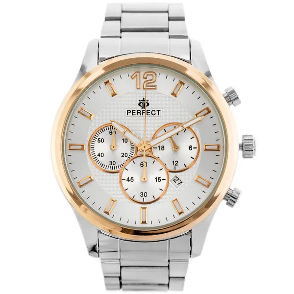 Perfect CH01M férfi kronográf karóra, Miyota kvarc, ezüst fém szíj, 44 mm