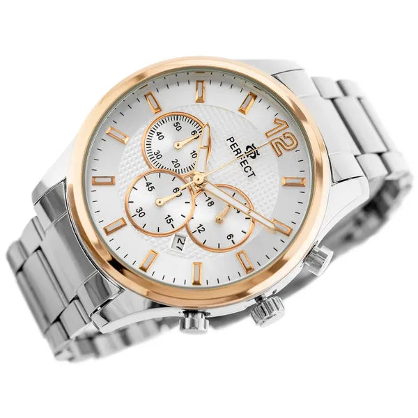 Perfect CH01M férfi kronográf karóra, Miyota kvarc, ezüst fém szíj, 44 mm