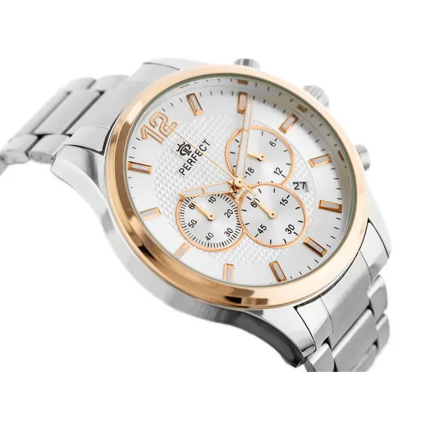 Perfect CH01M férfi kronográf karóra, Miyota kvarc, ezüst fém szíj, 44 mm