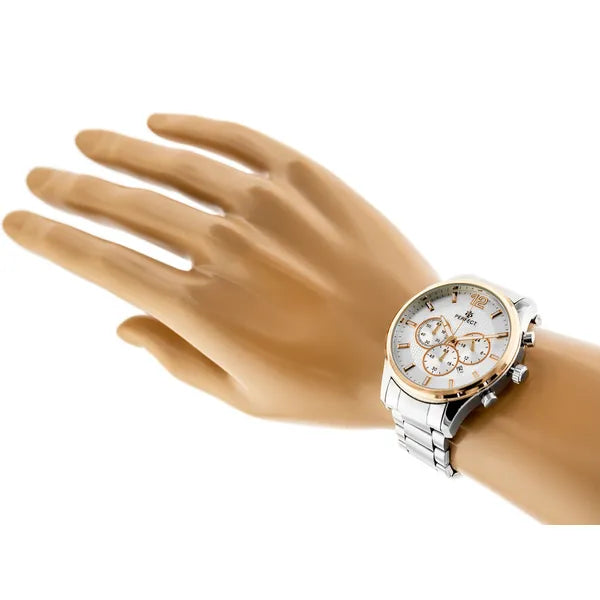 Perfect CH01M férfi kronográf karóra, Miyota kvarc, ezüst fém szíj, 44 mm