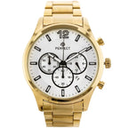 Perfect CH01M férfi kronográf kvarc karóra, 44 mm, arany fémszíj, ezüst számlap
