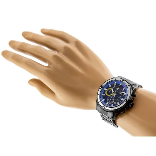 Perfect CH02M férfi kronográf karóra, kék számlap, 46 mm, fekete fém szíj